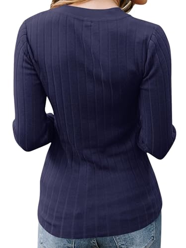 Image of MEROKEETY Women's 2025 Long Sleeve V Neck Ribbed Button Knit Sweater Solid Color Tops
