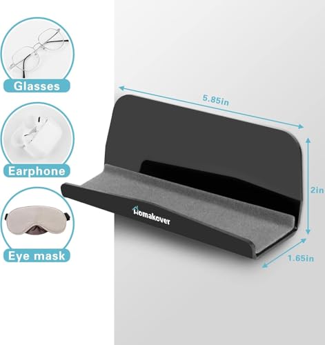 Image of AAcrylic Home Office Wall-Mounted Reading Glasses Holder, Sunglasses Glasses Wall Shelves, Eyeglasses Display Rack, Glasses Organizer with Adhesive Tape for Bedroom, Living Room, Entryway (Black)