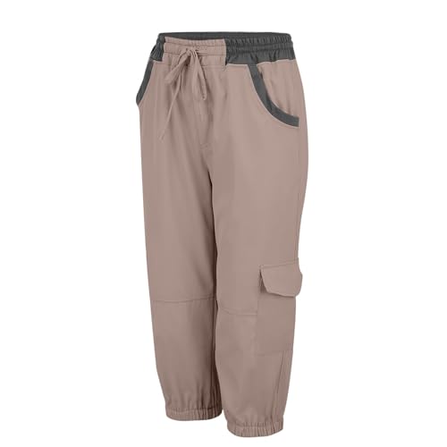 Pedal Pushers for Women, Women's Combat Cargo Pants Solid Multi-Pocket Drawstring Elastic Waist Sports Long Pants4