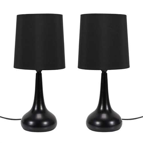 ValueLights | Black Teardrop Touch Dimmer Table Lamps with Black Shade | Home Décor Bedside & Desk Lamp | Includes Bulb