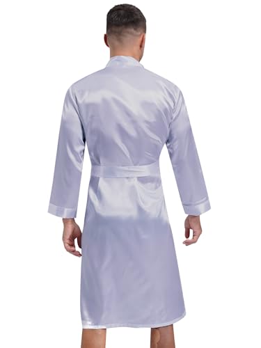 Men's Shiny Satin Robe Long Sleeve Solid Color Silk Kimono Bathrobe with Belt Sleepwear2