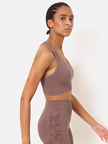 Image of Seamless Riley Sports Bra | Seamless | Lightweight | Solid Workout Bra for Women (CS601391S Brown S)
