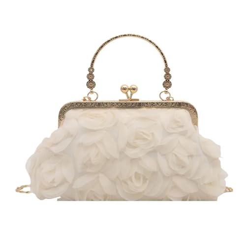 Sac de soirée à fleurs en mousseline de soie haute couture à fermoir rétro et chaîne