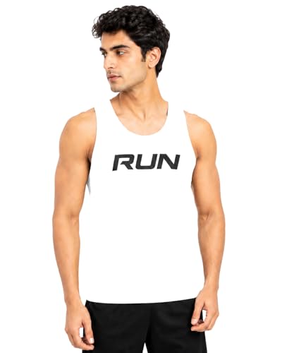 Image of Men's Gym Vest with Run Print, Sleeveless Athletic Tank Top for Running and Workout