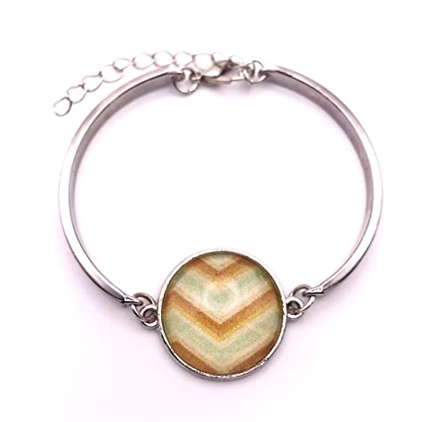 Bracelet fantaisie femme réglable avec cabochon graphique orange et beige