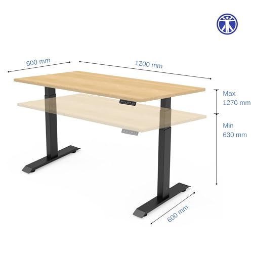 Image of ErgoYou Premium Electric Height Adjustable Table Heavy Duty - Dual Motor 3 Stage - 150 Kgs Max Weight Capacity - E3A Series - Ergonomic Sit Stand Desk - 47 x 23.5 inches - Maple Laminate Table Top