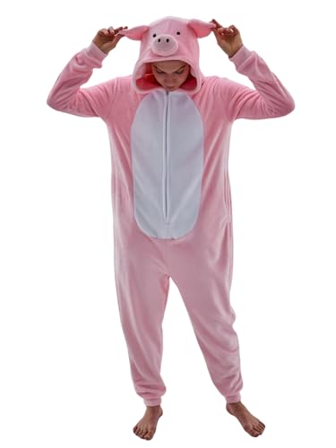 JUOLOET Unisex Adult Onesie Pajamas Pig Animal One Piece Snug Fit Halloween Costume Sleepwear Homewear Pig X-Large