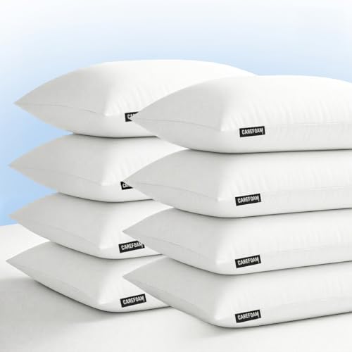 Image of CareFoam Height Adjustable Microfiber Sleeping Pillows - Set of 8 | 16 inch x 24 inch| Soft, Supportive & Washable | Ideal for Back, Side & Stomach Sleepers | White