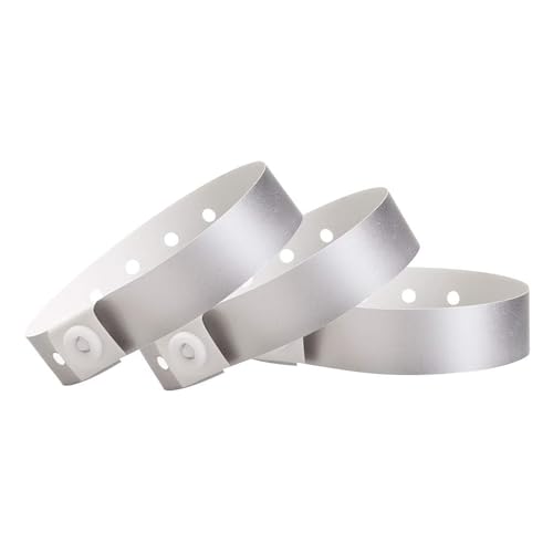 Image of 500 WristCo Silver Plastic Wristbands for Events | Extended Wear, Security Snap Prevents Reuse - USA Made Bracelet for Hospital & Medical ID, Party & VIP Identification