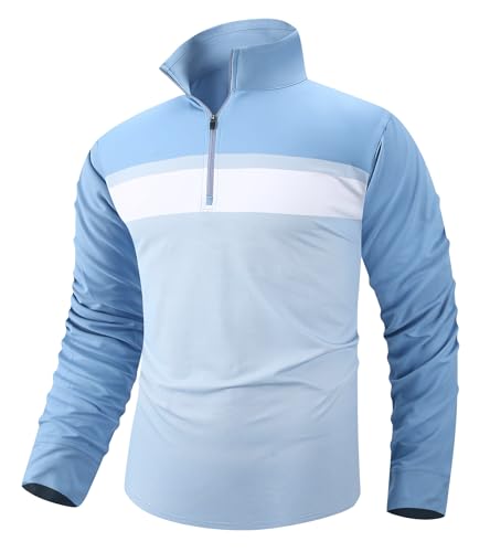Damipow Men's Long Sleeve Polo Shirts Quarter-Zip Casual Golf Polo Shirt