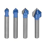 QUARKZMAN 1 Satz Fräser 6,3/7,9/9,5/12,7 mm Durchmesser 1/4 Schaft 90 Grad V-Typ Hartmetall-Endfräser für Holzbearbeitung, Schreinerei, Gravur, Kantenschneider Werkzeuge