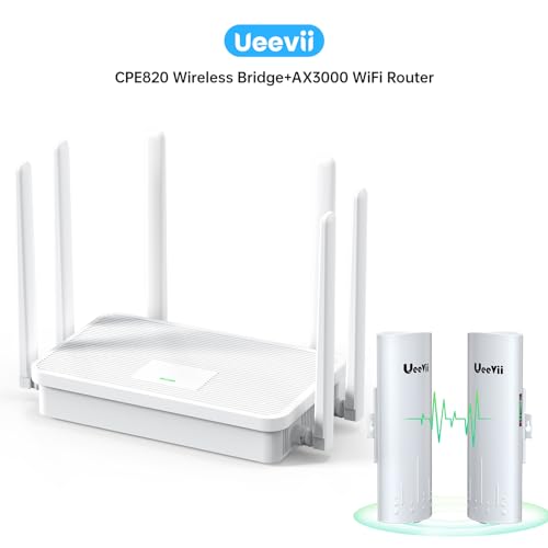 UeeVii CPE820 5.8G Gigabit Point to Point Wireless Bridge & UeeVii AX3000 WiFi6 Dual Band WiFi Router 6-Antennas