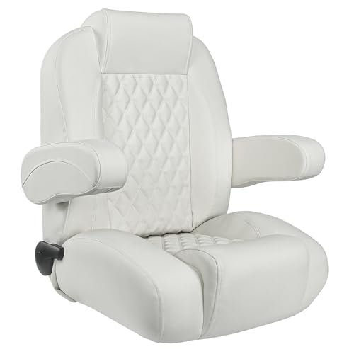 Leader Accessories High Back Luxury Reclining Pontoon Captains Chair Bucket Boat Seat Yacht Seat with Armrests (B-White)