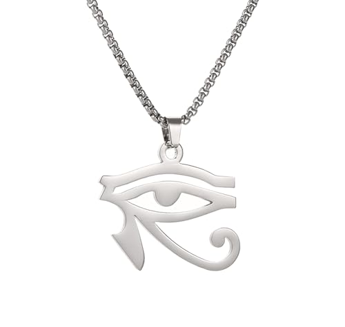 NIGHTCRUZ Eye of Horus Necklace Ancient Egyptian Hieroglyphic Ideograph Amulet for Men Women (Silver)