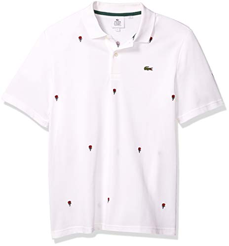 Lacoste Men's Short Sleeve LVE Roses Printed Polo, Flour/Multi, XL