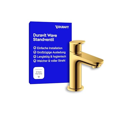 Duravit Wave Standventil (Auslauf Höhe 77 mm), Kaltwasser Waschtischmischer, Kaltwasserhahn Bad, Kaltwasserarmatur, Gold Poliert