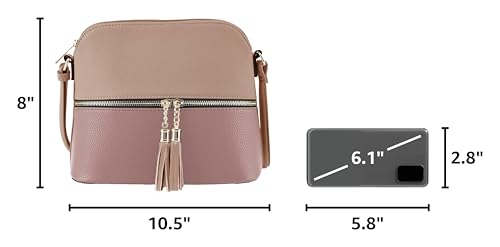 Image of SG SUGU Lunar Lightweight Medium Dome Crossbody Bag Shoulder Bag with Tassel | Zipper Pocket | Adjustable Strap