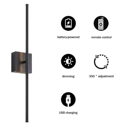 Aplique de pared de aluminio negro de diseño moderno con luz regulable y giro 3