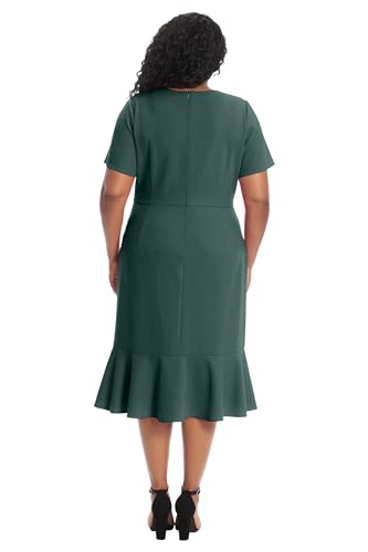 Image of London Times Women's V-Neck Dress - Flounce Hem, Twist Waist, Elegant Office & Event Wear