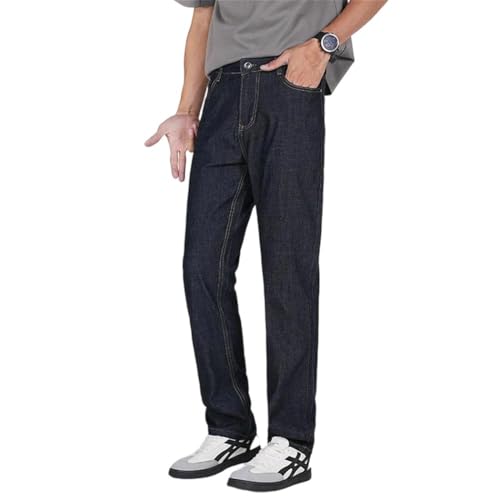 Men's Loose Straight-Leg, Lightweight Casual Long Jeans, Classic Wide-Leg Solid Color Pants