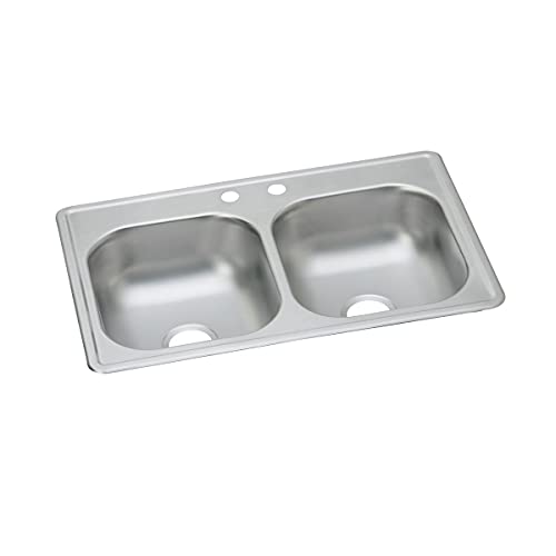 Image of Elkay Dayton Stainless Steel 33 inch x 19 inch x 8 inch, 2-Hole Equal Double Bowl Drop-in Sink