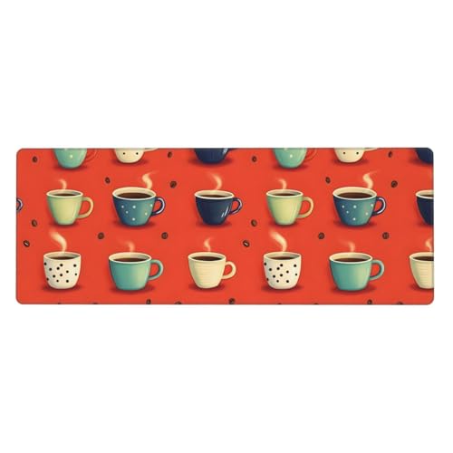 Grand tapis de souris de jeu PC tapis de bureau avec bords cousus motif dessin animé café