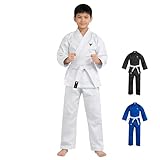 Mytra Fusion Karate Gi Infantil con Cinturón – Traje de Entrenamiento de Artes Marciales 200 g para Niños y Niñas – Uniforme de Karate para Estudiantes (Blanco, 0/130)