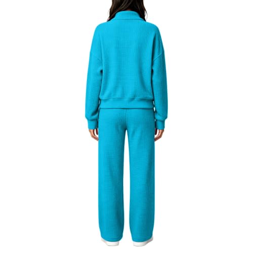 eoeioa Waffle Knit Set for Women 2 Piece Casual Trendy Travel Outfits - image 3