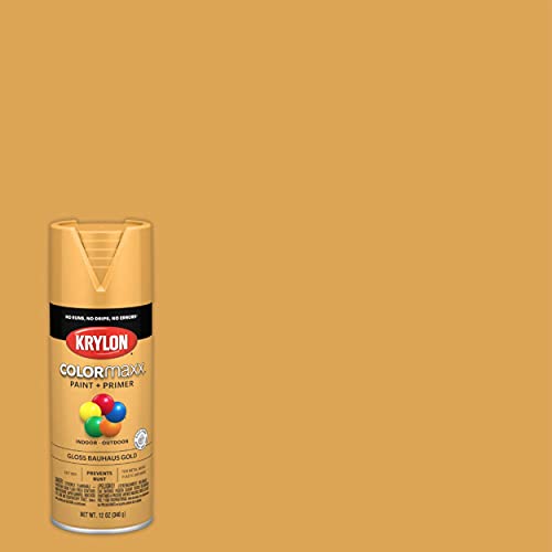 Image of Krylon K05504007 COLORmaxx Spray Paint and Primer for Indoor /Outdoor Use, Gloss Bauhaus Gold, 12 Ounce (Pack of 1)