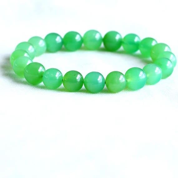 Bracelet en chrysoprase verte d'Australie LKBEADS perles rondes 10mm de qualité naturelle