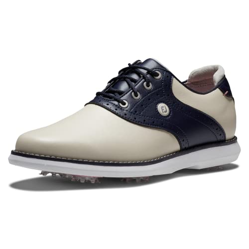 FootJoy Women's Traditions Previous Season Style Golf Shoe, Cream/Navy, 7