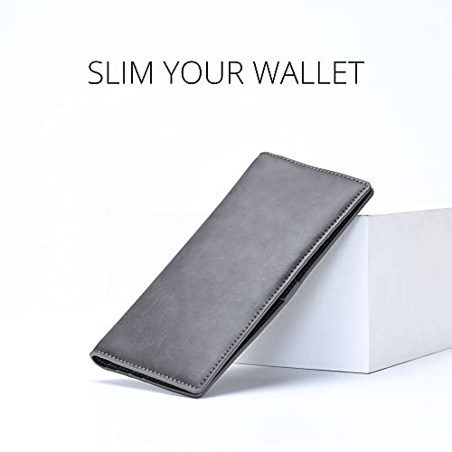 Alldaily Ultra Slim Thin Leather Women Wallet Rfid Blocking Credit Card Holder Bifold Long Ladies Billfold (Grey) #TOP1