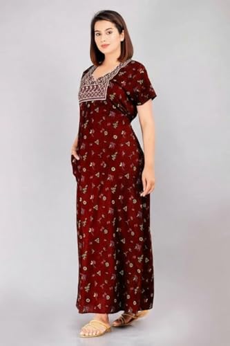 Image of Women's Cotton Jaipuri Nighty Gown - Pack of 2 Rajasthani Print Maxi Night Dress with Pocket - Soft & Comfortable Ladies Sleepwear & Loungewear