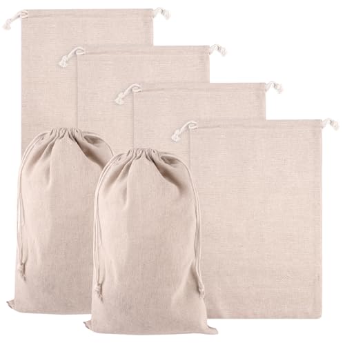 6 Pièces Pochon Tissu, 20 X 30 cm Petit Sachet Tissu Réutilisable, Non Imprimés Sacs Cadeaux en Lin, Sac Tissus avec Cordon de Serrage pour Les Mariages, Pâques, Les...