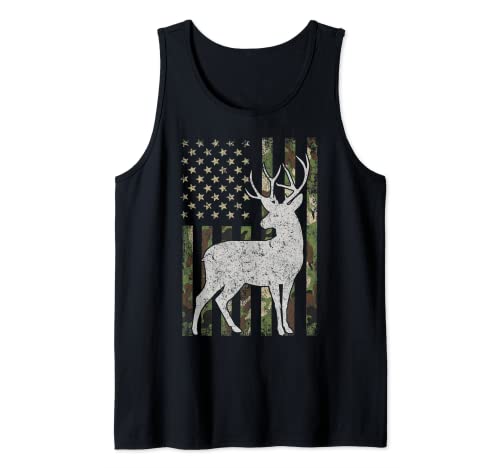 Whitetail Buck Deer Hunting American Camouflage USA Flag Camiseta sin Mangas