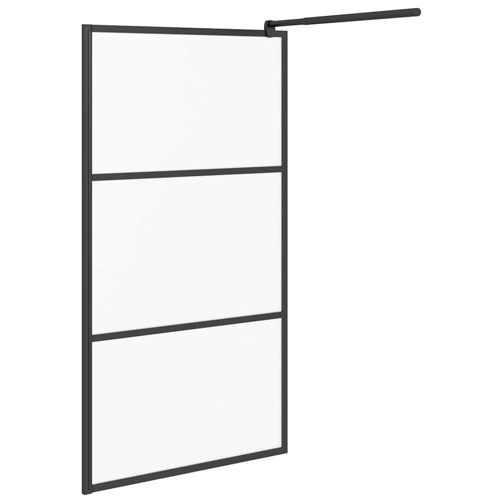 Ścianka prysznicowa Walk-In 100 x 195 cm, matowe szkło bezpieczne ESG, czarna, 5 mm, rama aluminiowa, regulowany profil i drążek podporowy, ochrona przed pryskaniem do kabiny prysznicowej