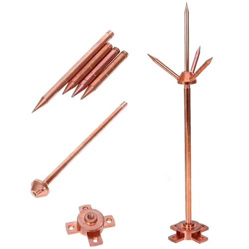 Pararrayos de cobre resistente con punta de 3 pinchos para protección del techo del hogar, sistema de conexión a tierra duradero para bungalows y estructuras de estaño
