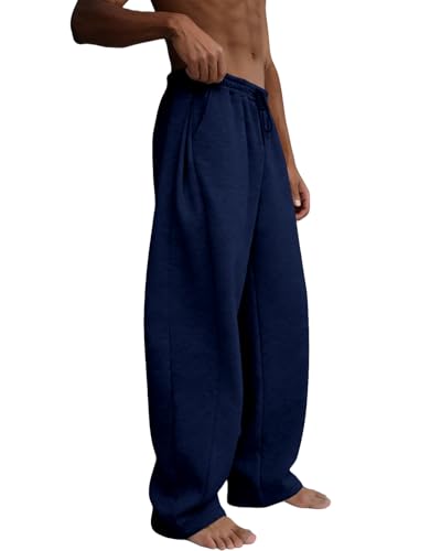 Image of Men's Baggy Sweatpants Wide Leg Fleece Lounge Joggers with Deep Pockets | Soft 65% poly 35% cotton stretch blend, outer drawstring, open bottom, relaxed fit for gym, travel, errands and daily wear