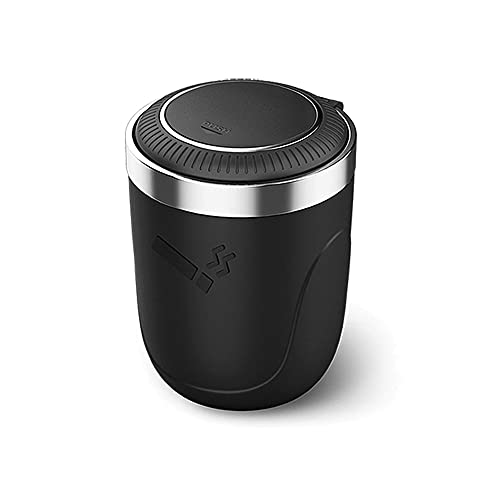 Cendrier de Voiture avec LED Lumière, Inoxydable Fermé, Auto-extinguible pour Cigarettes Couvercle Anti Odeur, d’Extérieur Anti-Odeur Détachable à Nettoyage Facile, Noir, (YHG123)