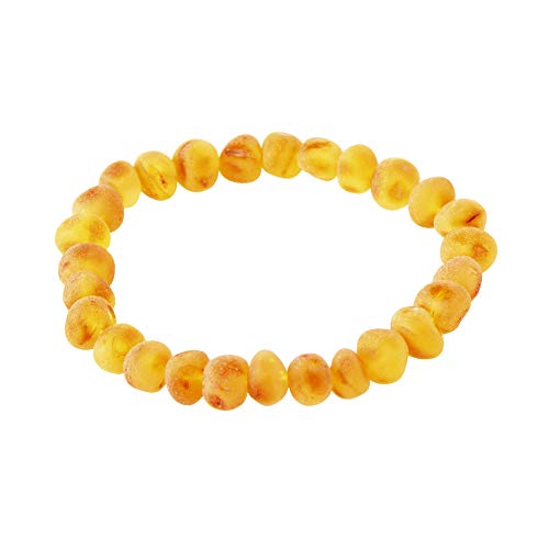 Raw Amber Bracelet for Adults Made on Elastic Band - 7 Inches - Baltic Amber Land - Hand-made From Unpolished / Certified Baltic Amber Beads (Honey)3
