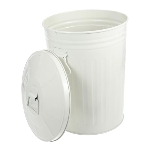 iplusmile Cestino Portarifiuti Esterno in Metallo con Coperchio Beige Bidone Robusto per Cucina Ufficio e Bagno Contenitore per Rifiuti Resistente e Stabile