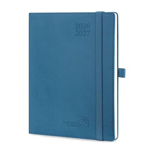 POPRUN Agenda 2026 2027 Semainier Vertical 22 x 16,5cm D'Août 2026 à Déc 2027-17 Mois Planner Scolaire - Couverture Souple en PU Cuir，Intervalles de 30...