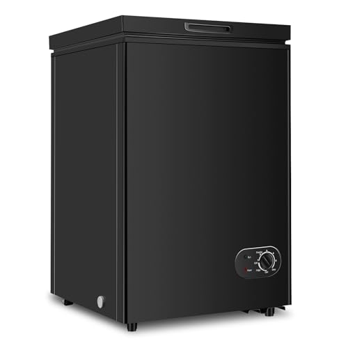 3.5 Cu.Ft Chest Freezer with Removable Baskets, Small Deep Freezer with Toughened Glass Door, 7 Temperature Setting, Perfect for Home, Kitchen, Office, Dorm