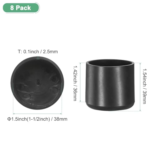 Image of M METERXITY 8-Pack Chair Leg Caps, 1-1 /2 Inch(38mm) PVC Chair Leg Floor Protectors for Folding Chairs /Metal Chairs /Furniture Table /Hardwood Floors, Round Non-Slip Cover End Tips [Black]