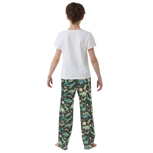 ZZXXB Dinosaur Tropical Palm Tree Boys Long Pants Soft Trousers Elastic Waist Kids Lounge Bottoms with Pockets S-XL3
