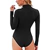 LAOLASI Women's Turtle Mock Neck Long Sleeve Slim Fit Basic Bodysuit Daily Shirts, 01-BK, M