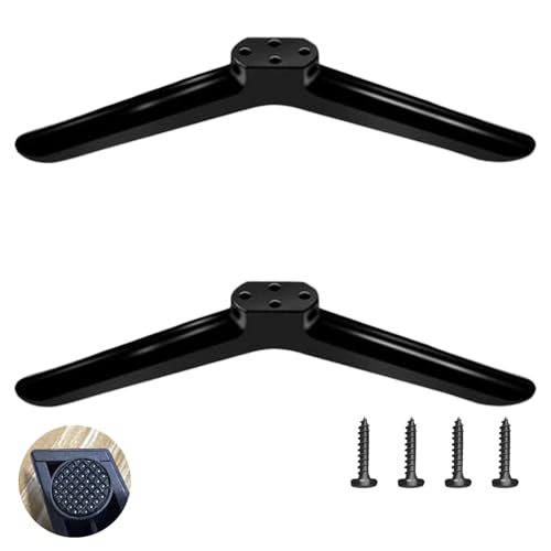 Lot de 2 Pied de TV Universel,Support de Table Réglable en Hauteur,Base Anti-Dérapante,Vis Incluses,Convient à la Plupart des Téléviseurs(Noir)