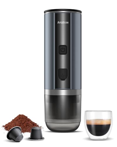 Amjdcoe Portable Espresso Maker, 20 Bar Electric Espresso Machine for Travel, Camping, Rechargeable USB-C Mini Coffee Maker for NS Capsule Pods and Ground Coffee, Gray
