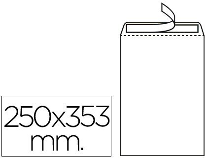 Sobre bolsa blanco folio prolongado 250x353mm tira de silicona caja de 250 unidades.