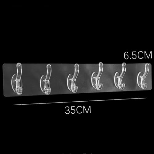 Image of Zulaxy Wall Hanger Hooks for Hanging Clothes Home Kitchen Office Bathroom Bedroom Door, 2 Pack Self Adhesive Strong Hanger Hooks (6 Hooks Hanger, Transparent)
